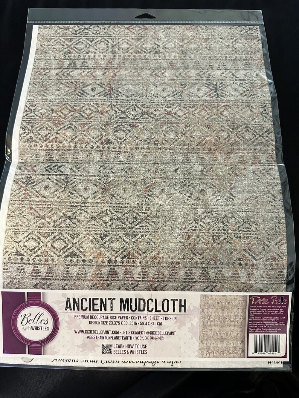 New Sealed Belles & Whistles Ancient Mudcloth Decoupage Rice Paper 23.375x33.12”